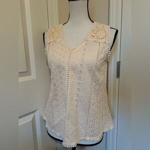 Joie peach lace trim vneck tank top